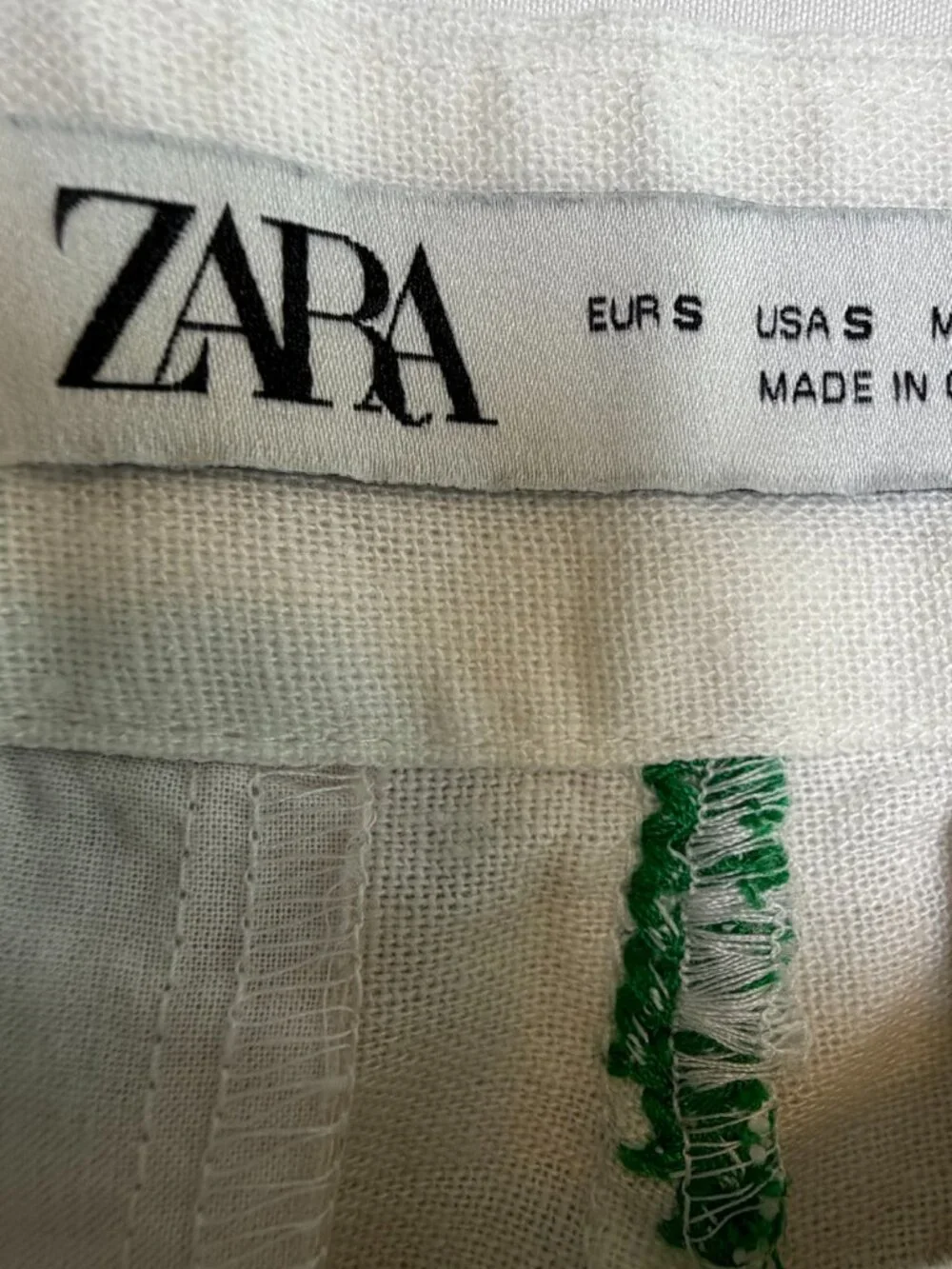 ZARA Embroidered Linen Cropped Pants Ivory Small
